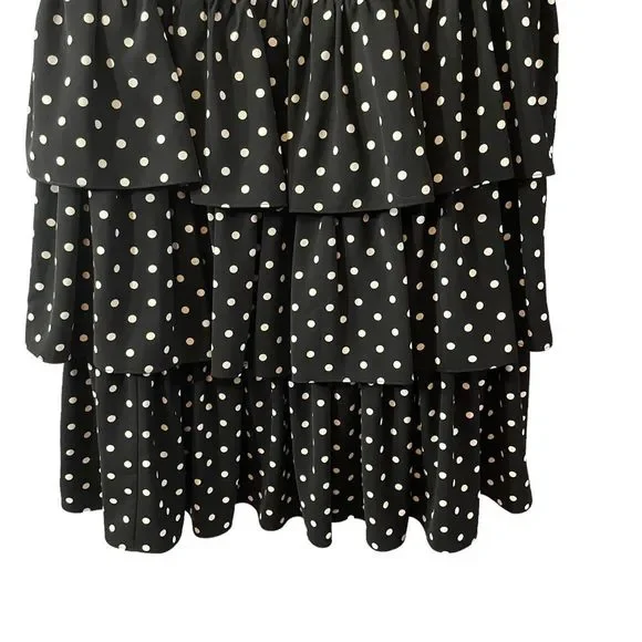 Cinq A Sept Rowena Black White Polka Dot Ruffle Tiered Midi Skirt Size 8 - Picture 4 of 9